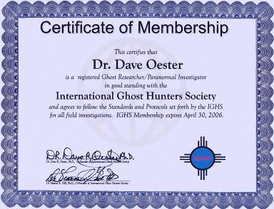 Certificat de chasseur de fantômes Certificat de chasseur de fantômes